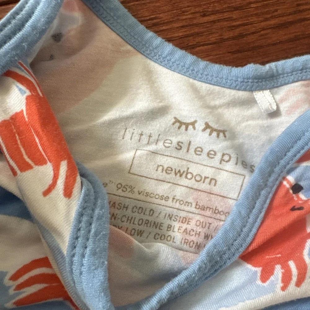 Little Sleepies Newborn Lobster Crab Blue Striped Floral Long Sleeve Gown